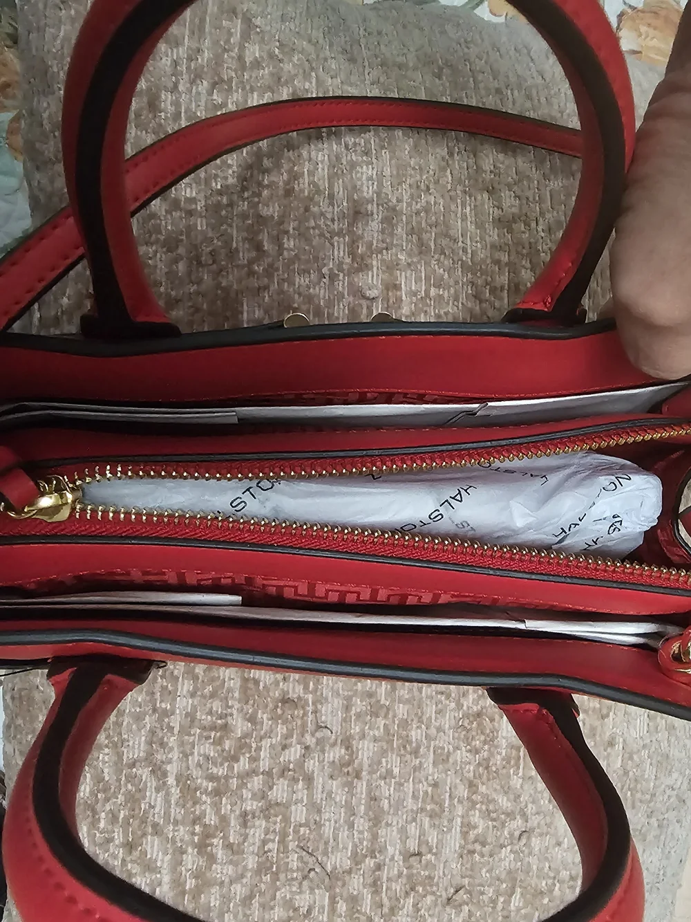 Red Structured Leather Satchel Handbag